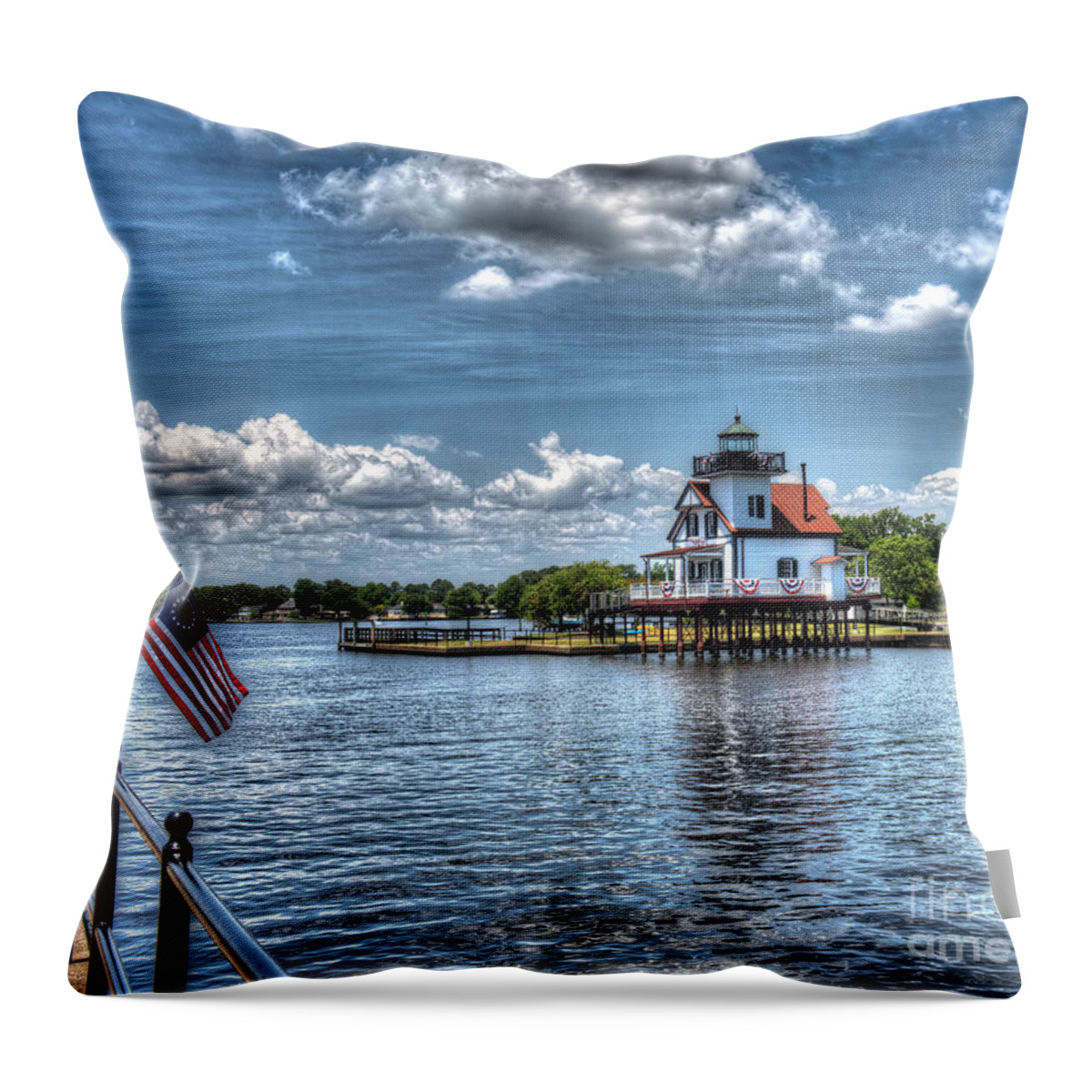 Roanoke River Lighthouse Throw Pillow featuring the photograph Roanoke River Lighthouse No. 2 by Greg Hager
