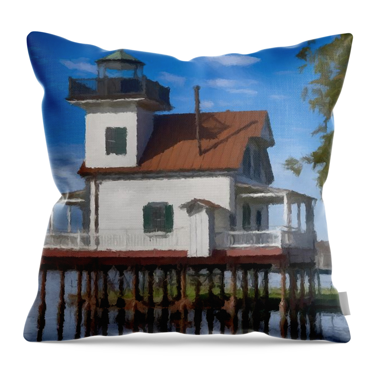 Lighthouse Throw Pillow featuring the photograph Roanoke River Lighthouse North Carolina by David Dehner