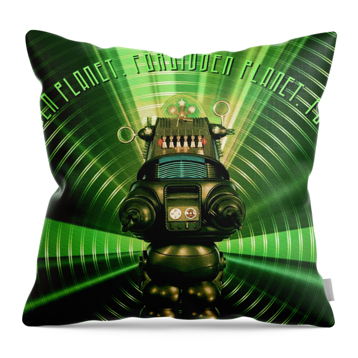 Robbie Throw Pillow featuring the digital art Robbie The Robot - Forbidden Planet by Esoterica Art Agency