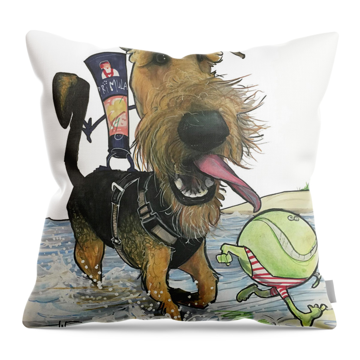 Canine Caricature Throw Pillow featuring the drawing Robbins 3176 by John LaFree