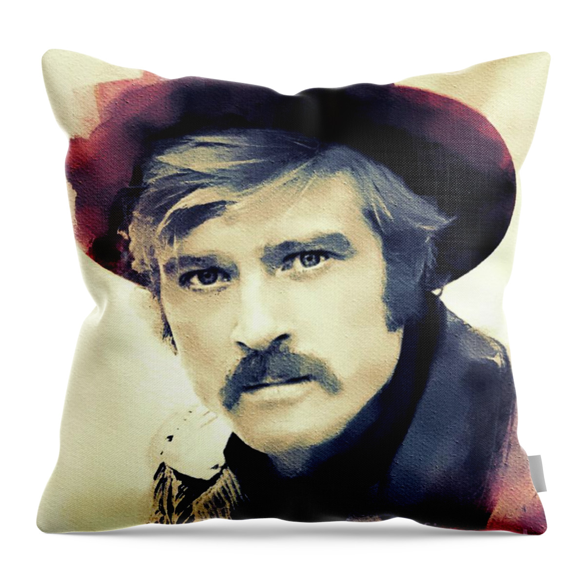 Robert Throw Pillow featuring the painting Robert Redford, Hollywood Legend by Esoterica Art Agency