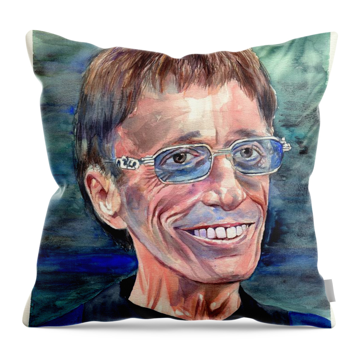 Robin Throw Pillow featuring the painting Robin Gibb Bee Gees by Suzann Sines
