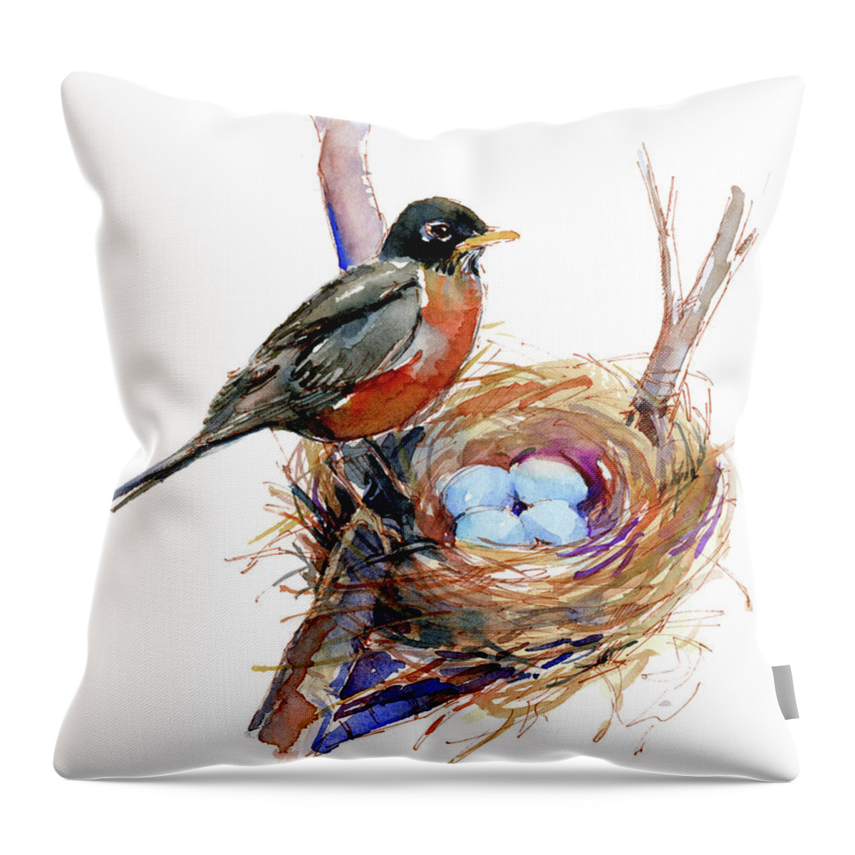 Perch Throw Pillow featuring the painting Robin with nest by John Keeling