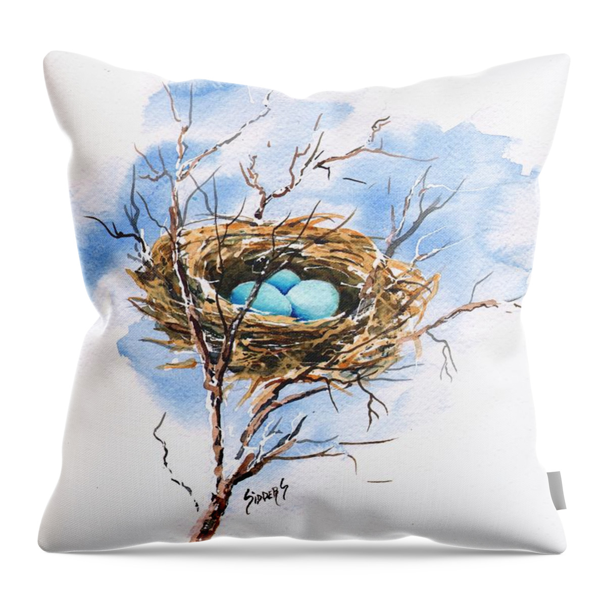 Nest Throw Pillow featuring the painting Robin's Nest by Sam Sidders