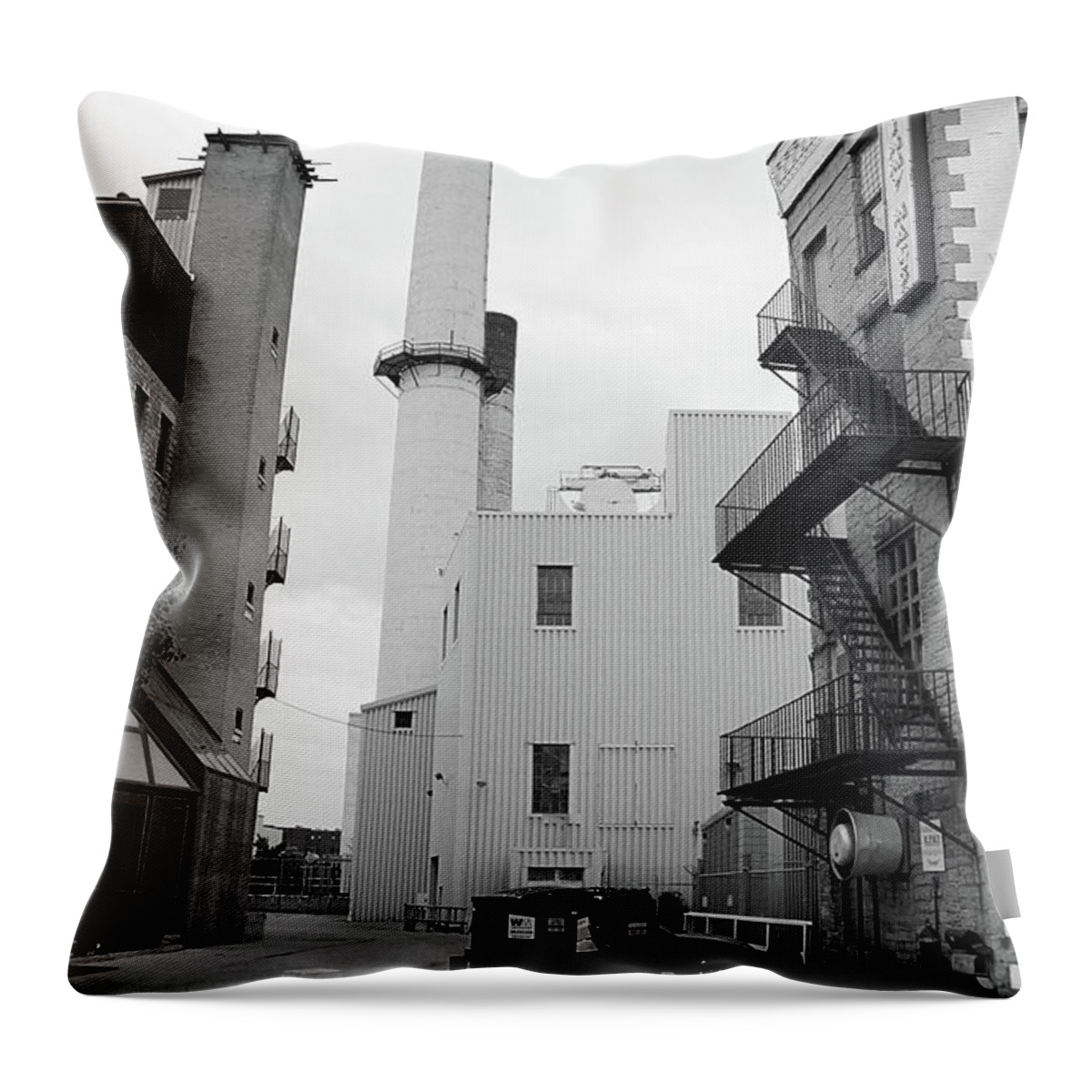 Alcohol Throw Pillow featuring the photograph Rochester, NY - Behind the Bar and Factory 2005 BW by Frank Romeo
