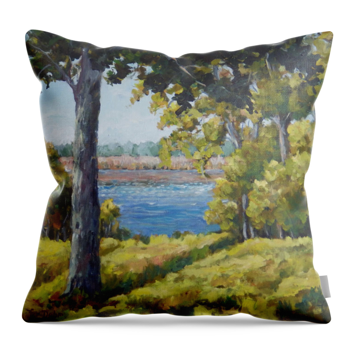 Landscape Throw Pillow featuring the painting Rock Cut State Park by Ingrid Dohm