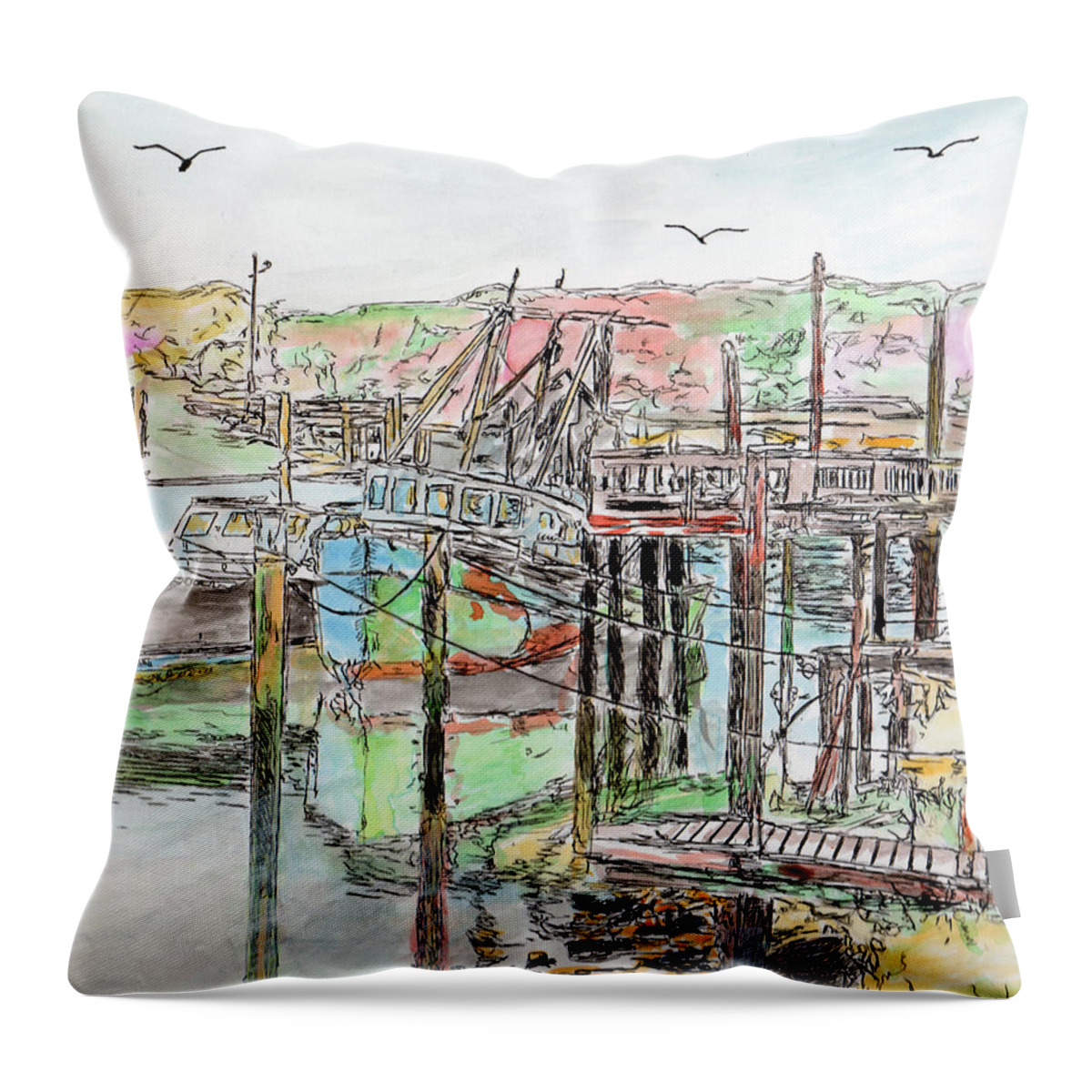 Rock Throw Pillow featuring the drawing Rock Harbor, Cape Cod, Massachusetts by Michele A Loftus