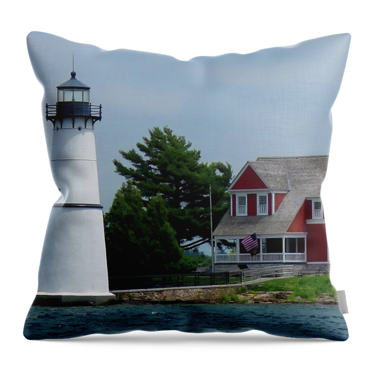 Rock Island Throw Pillow featuring the photograph Rock Island Lighthouse July by Dennis McCarthy