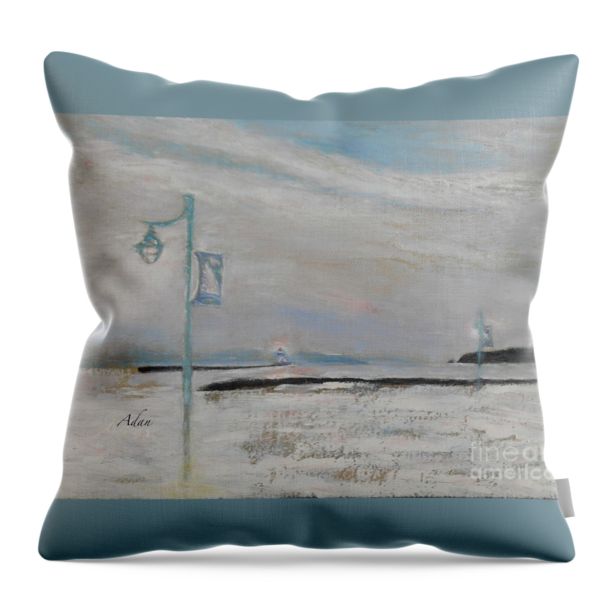 Waterfront Park Throw Pillow featuring the painting Rock Point Past the Lighthouse Burlington Vermont by Felipe Adan Lerma