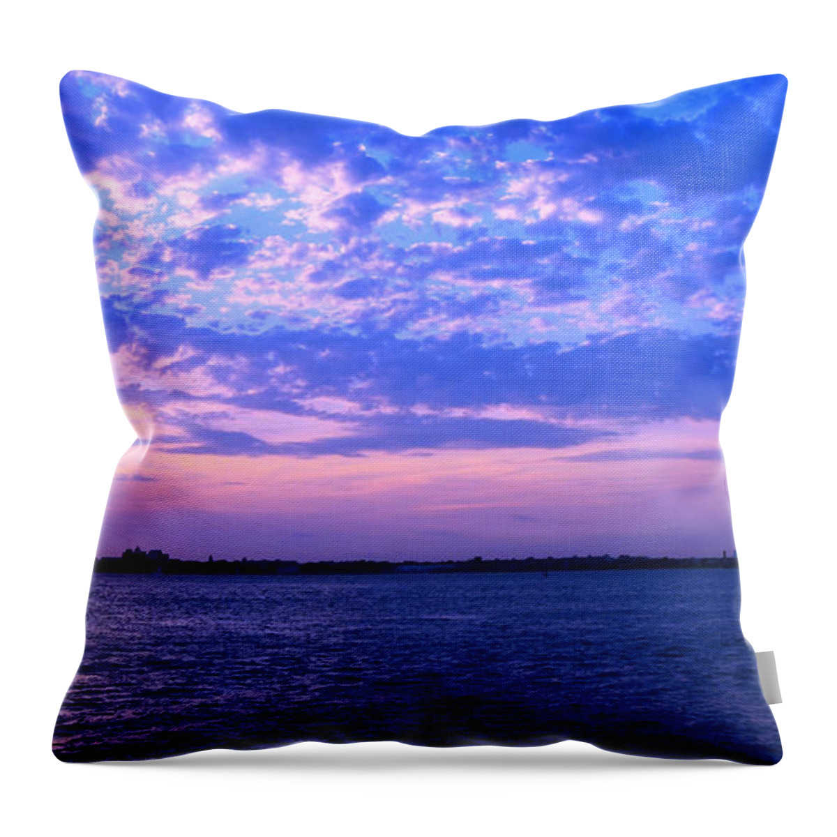 Rockaway Point Throw Pillow featuring the photograph Rockaway Point Dock Sunset Violet Orange by Maureen E Ritter