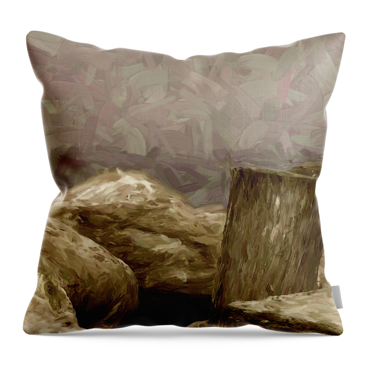 Coast Throw Pillow featuring the digital art Rocks and Pilings by Scott Carlton
