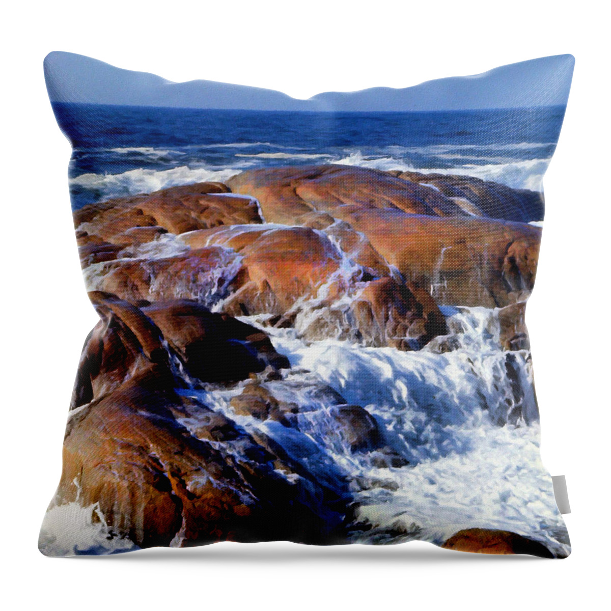 Rocks Awash Throw Pillow featuring the photograph Rocks Awash by Frank Wilson