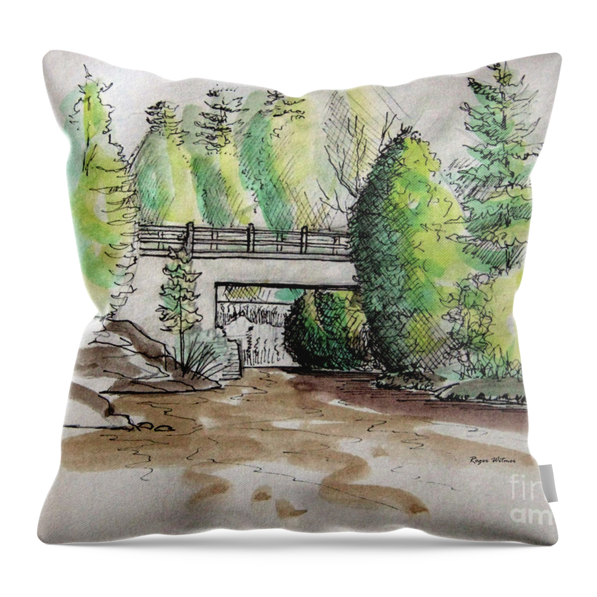 Bridge Throw Pillow featuring the painting Rockwood by Roger Witmer