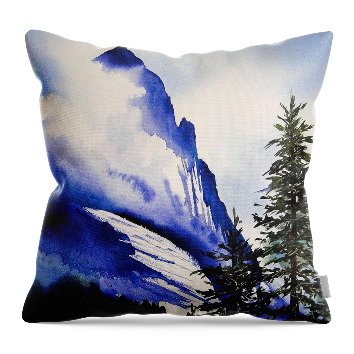 Rocky Mountains Throw Pillow featuring the painting Rocky Mountain High by Karen Stark