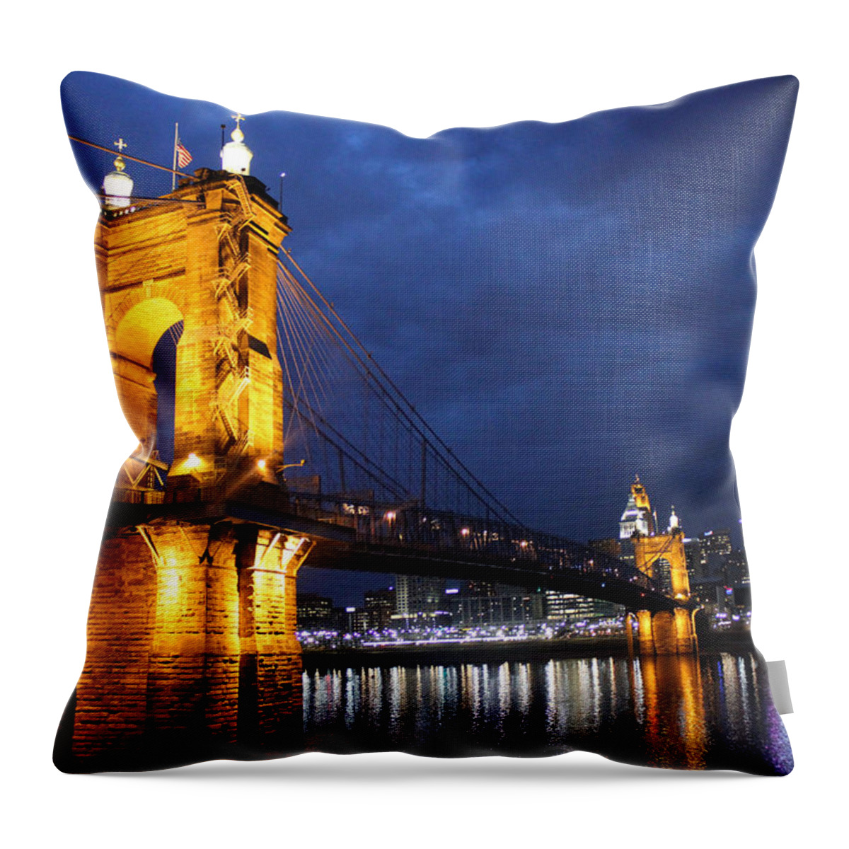 Bridge Throw Pillow featuring the photograph Roebling At Night by Tonya Peters