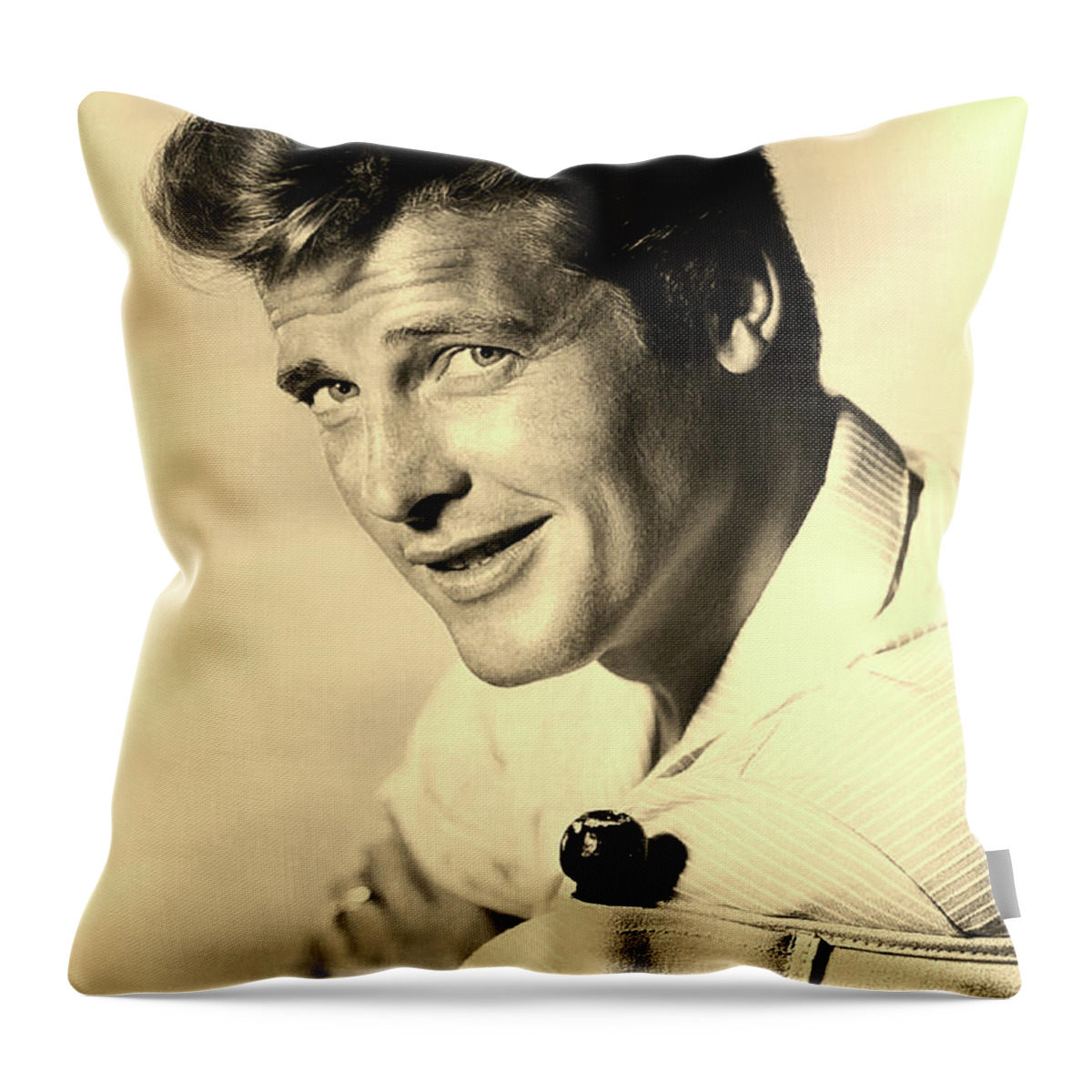 Roger Moore Throw Pillow featuring the photograph Roger Moore 1960 #1 by Mountain Dreams