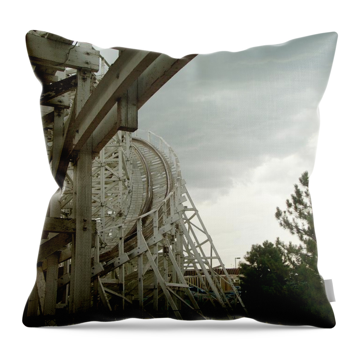 Wooden Roller Coaster Throw Pillow featuring the photograph Roller Coaster 5 by Sara Stevenson