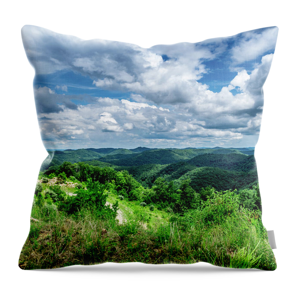 Eastern Ky Throw Pillow featuring the photograph Rolling hills and Puffy Clouds by Lester Plank