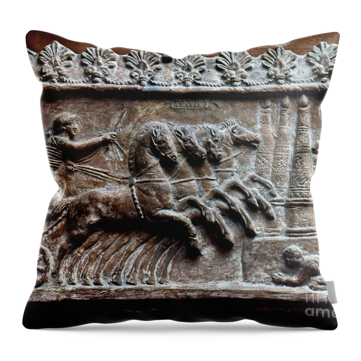 2nd Century Throw Pillow featuring the photograph Roman Relief: Chariot Race by Granger