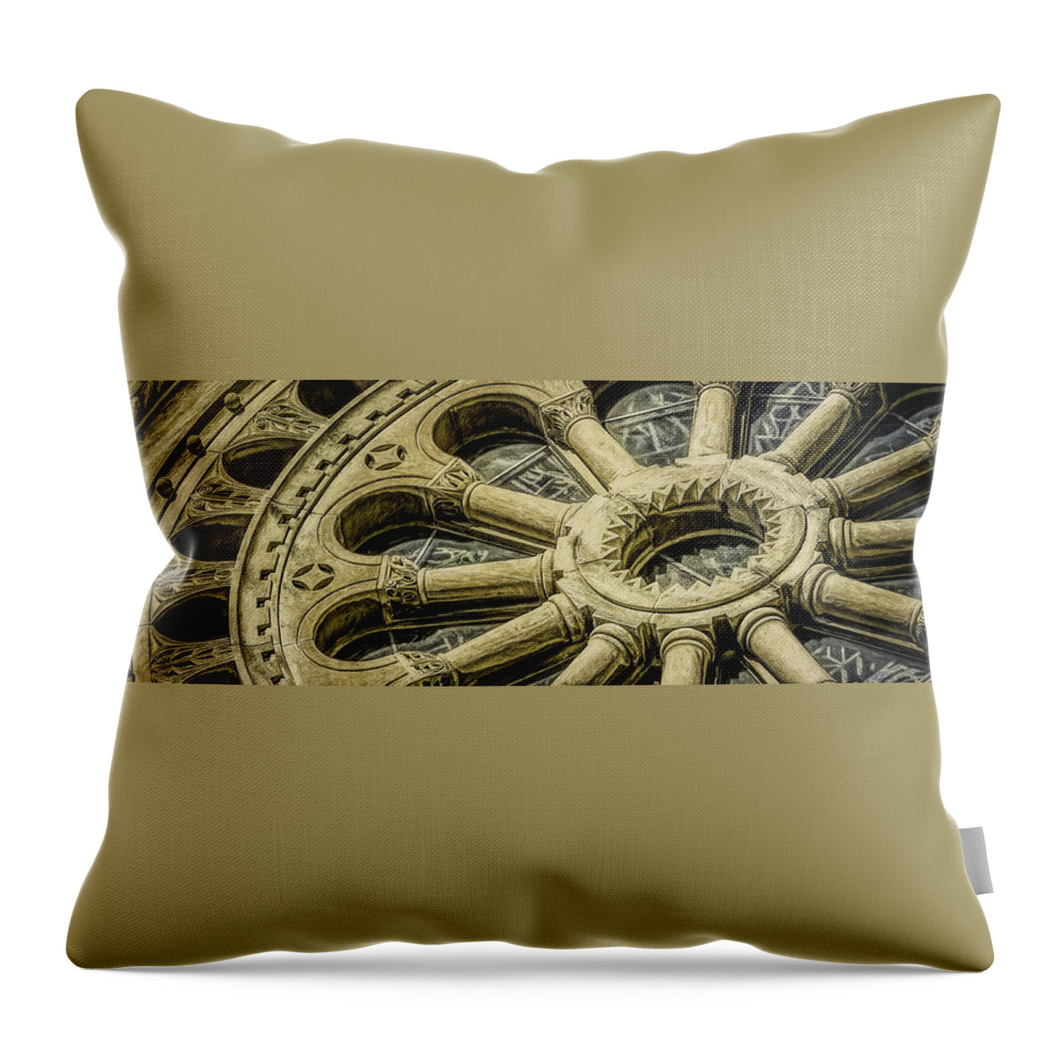 Scott Norris Photography Throw Pillow featuring the photograph Romanesque Wheel by Scott Norris