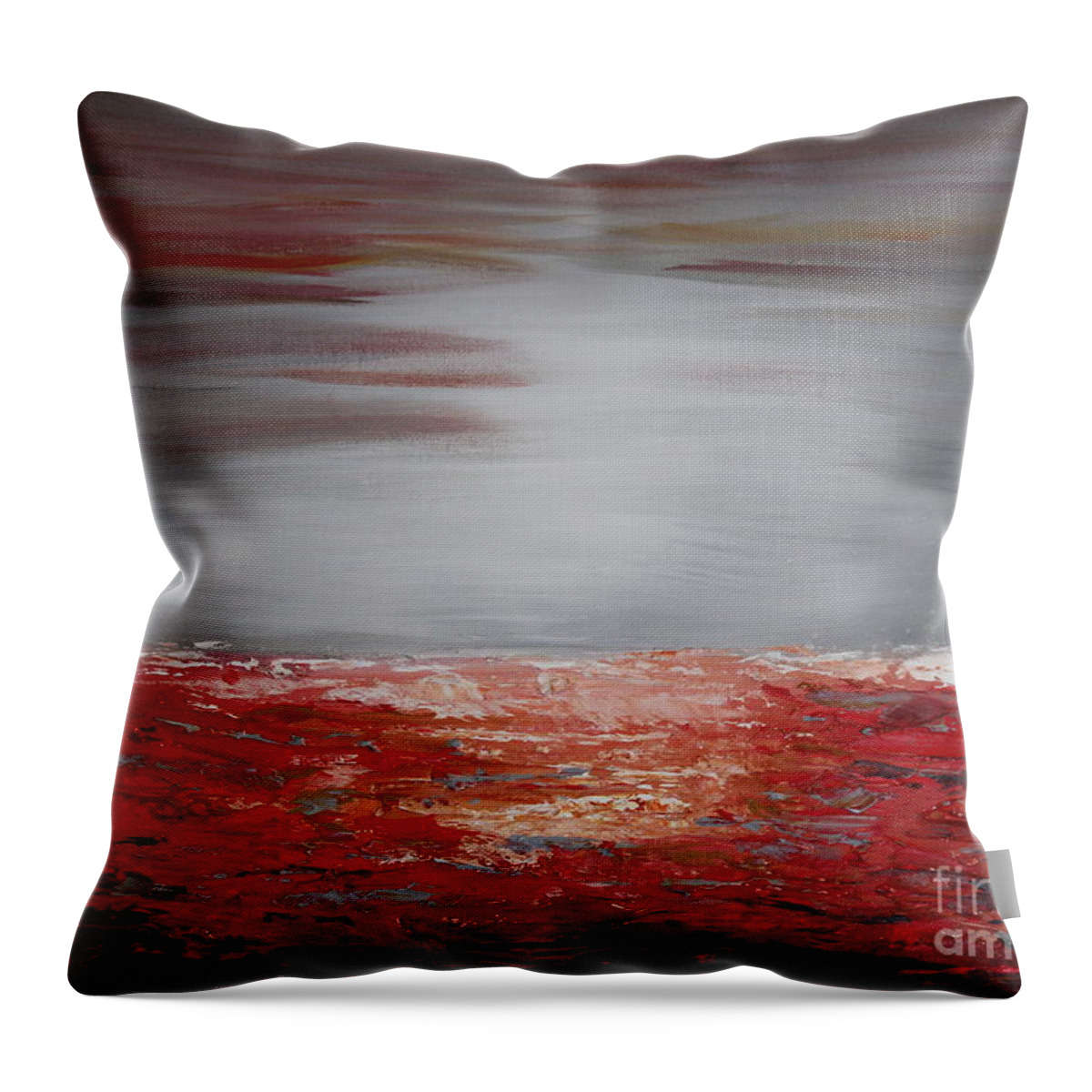 Red Throw Pillow featuring the painting Romantic sea by Preethi Mathialagan