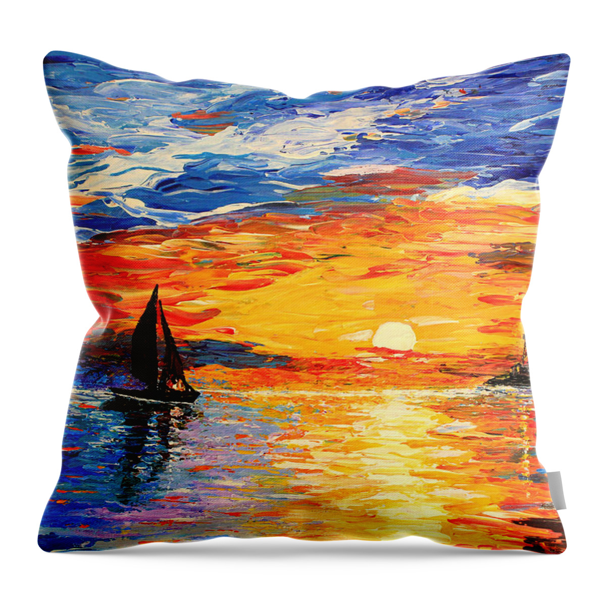 Seascape Throw Pillow featuring the painting Romantic Sea Sunset by Georgeta Blanaru