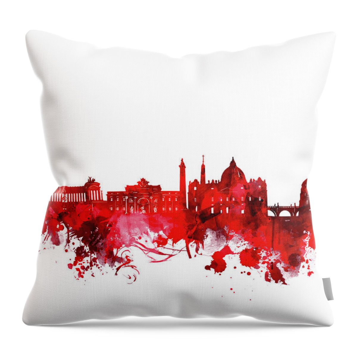 Rome Throw Pillow featuring the digital art Rome City Skyline Wateroclor Red by Bekim M