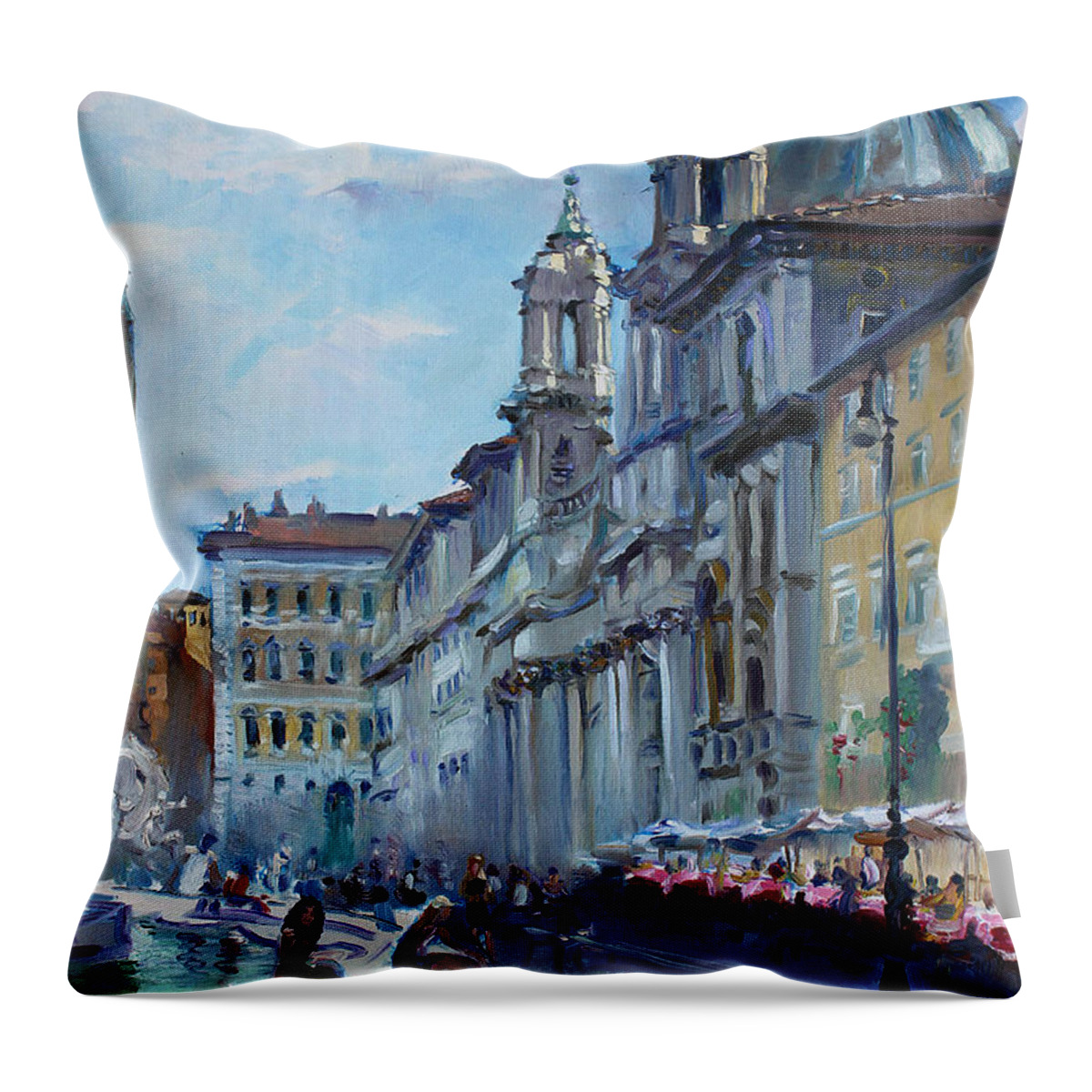 Italy Throw Pillow featuring the painting Rome Piazza Navona by Ylli Haruni