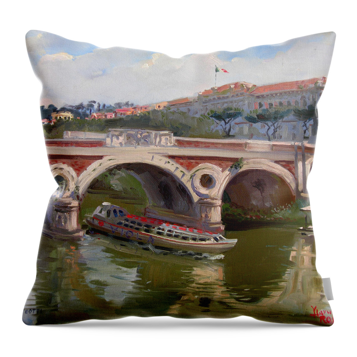 Rome Throw Pillow featuring the painting Rome Ponte Matteotti by Ylli Haruni