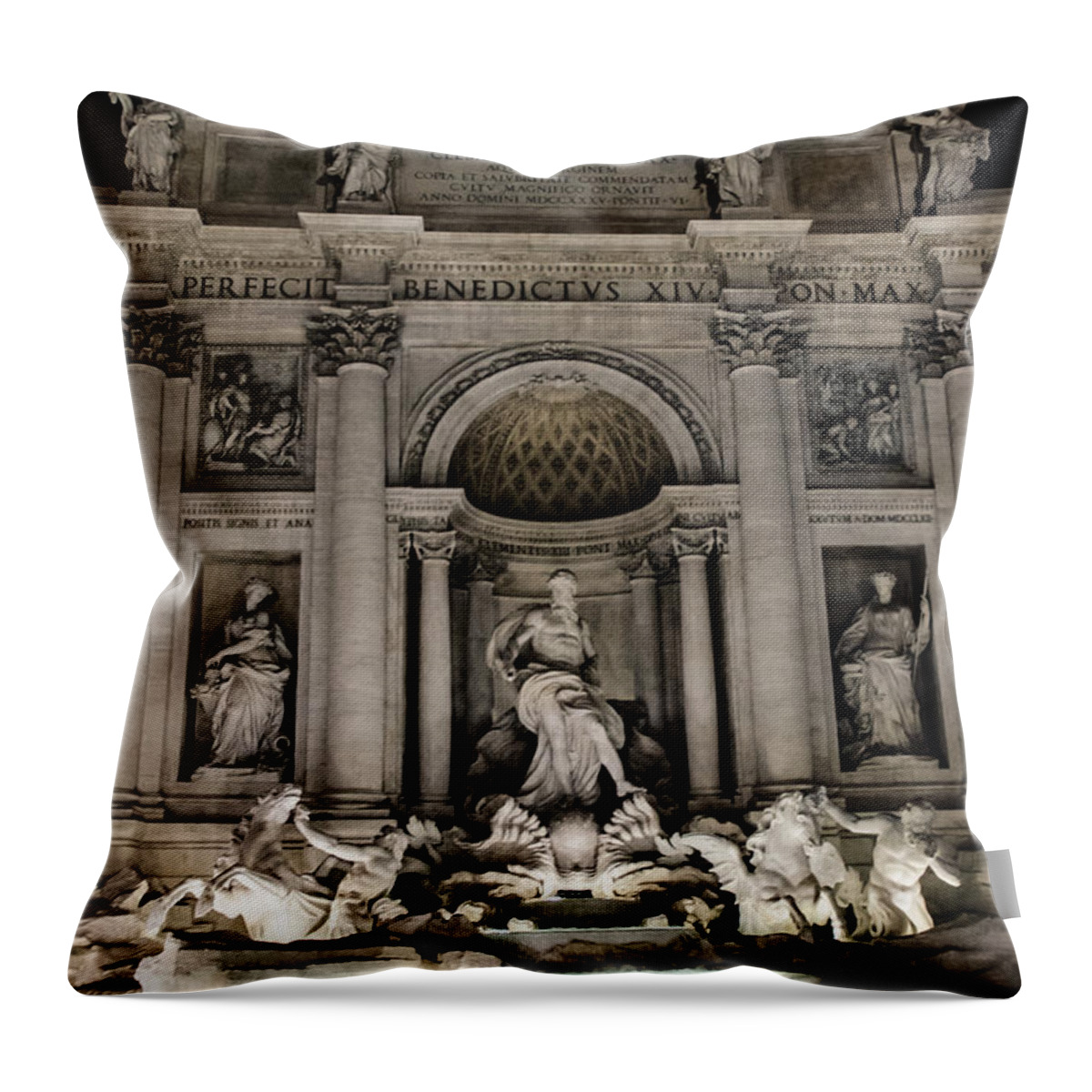 Rome Throw Pillow featuring the photograph Rome - The Trevi Fountain at night 3 by AM FineArtPrints