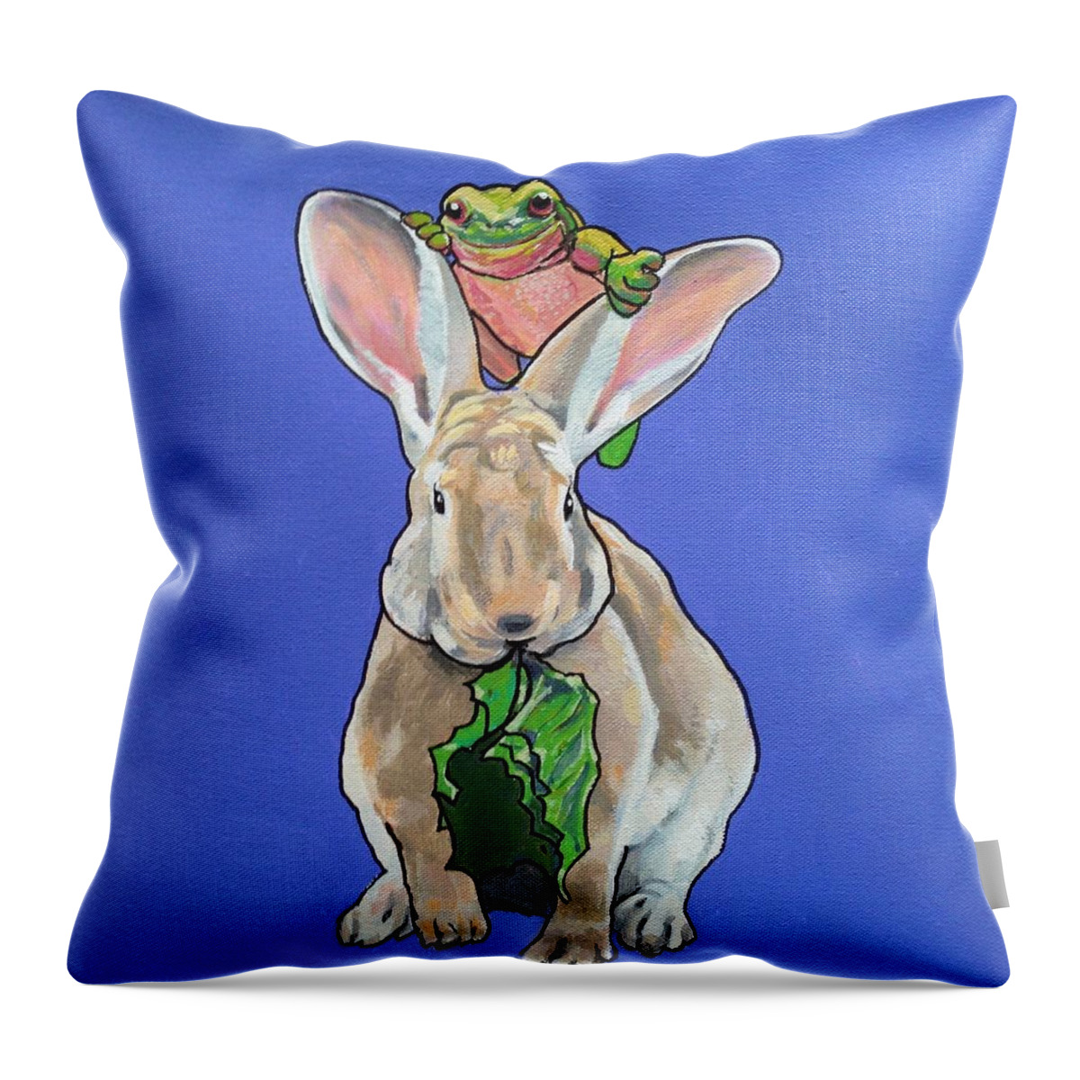 Rabbit And Frog Throw Pillow featuring the painting Ronnie the Rabbit by Sharon Cromwell
