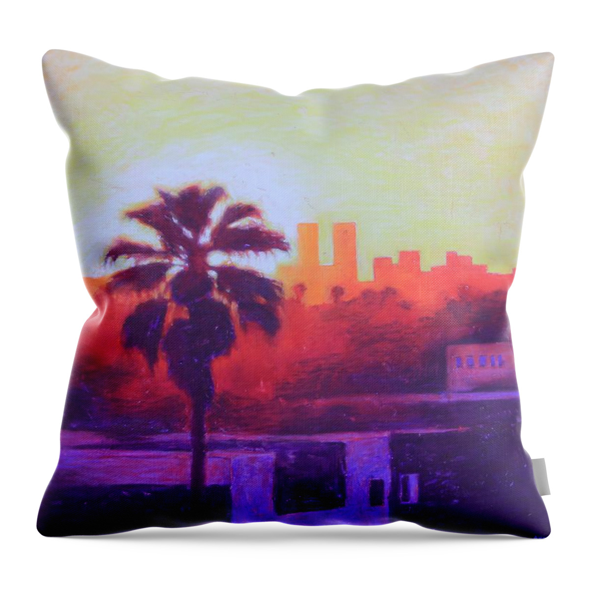 Los Angeles Throw Pillow featuring the painting Rooftop Glow by Andrew Danielsen