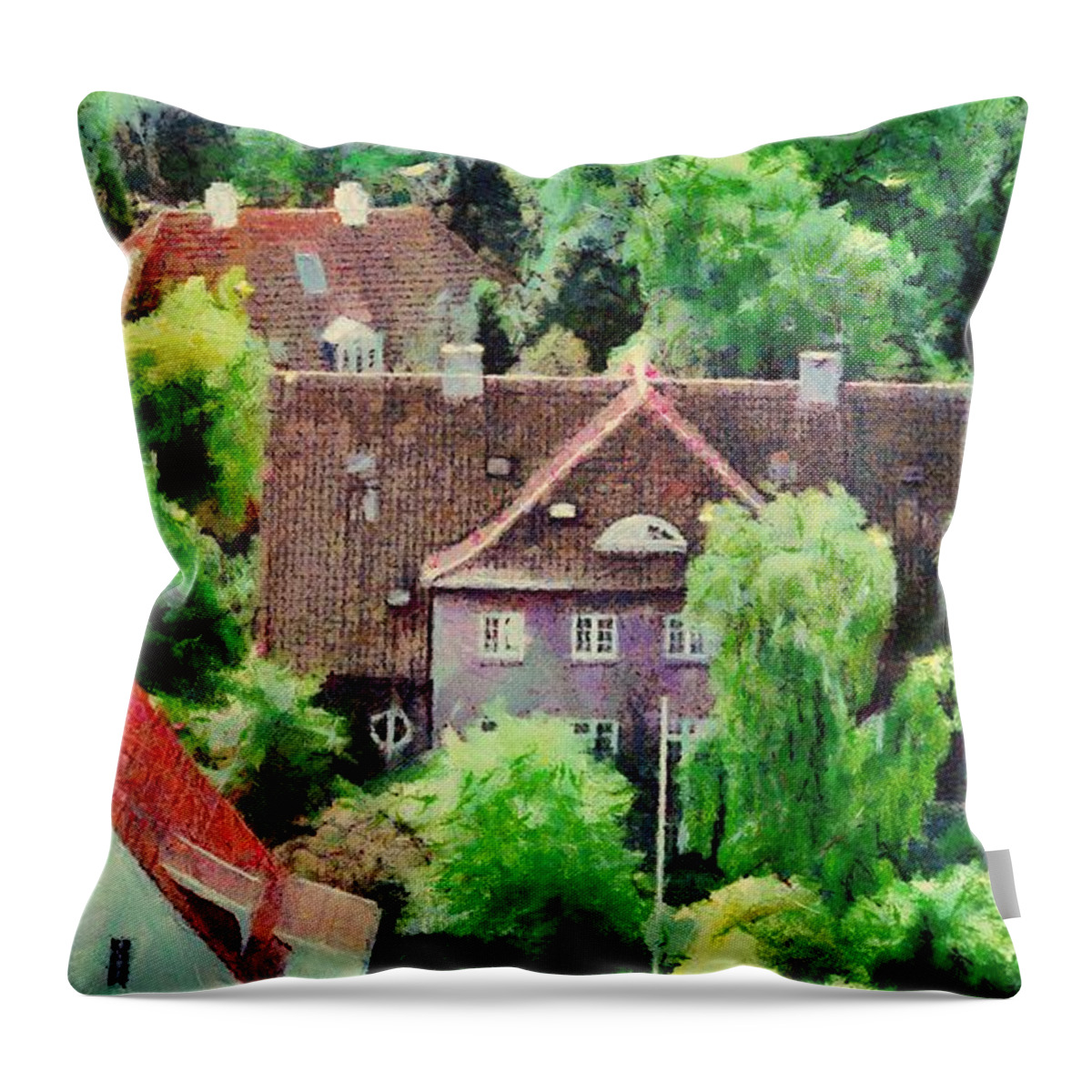 Aarhus Throw Pillow featuring the painting Rooftops by Jeffrey Kolker