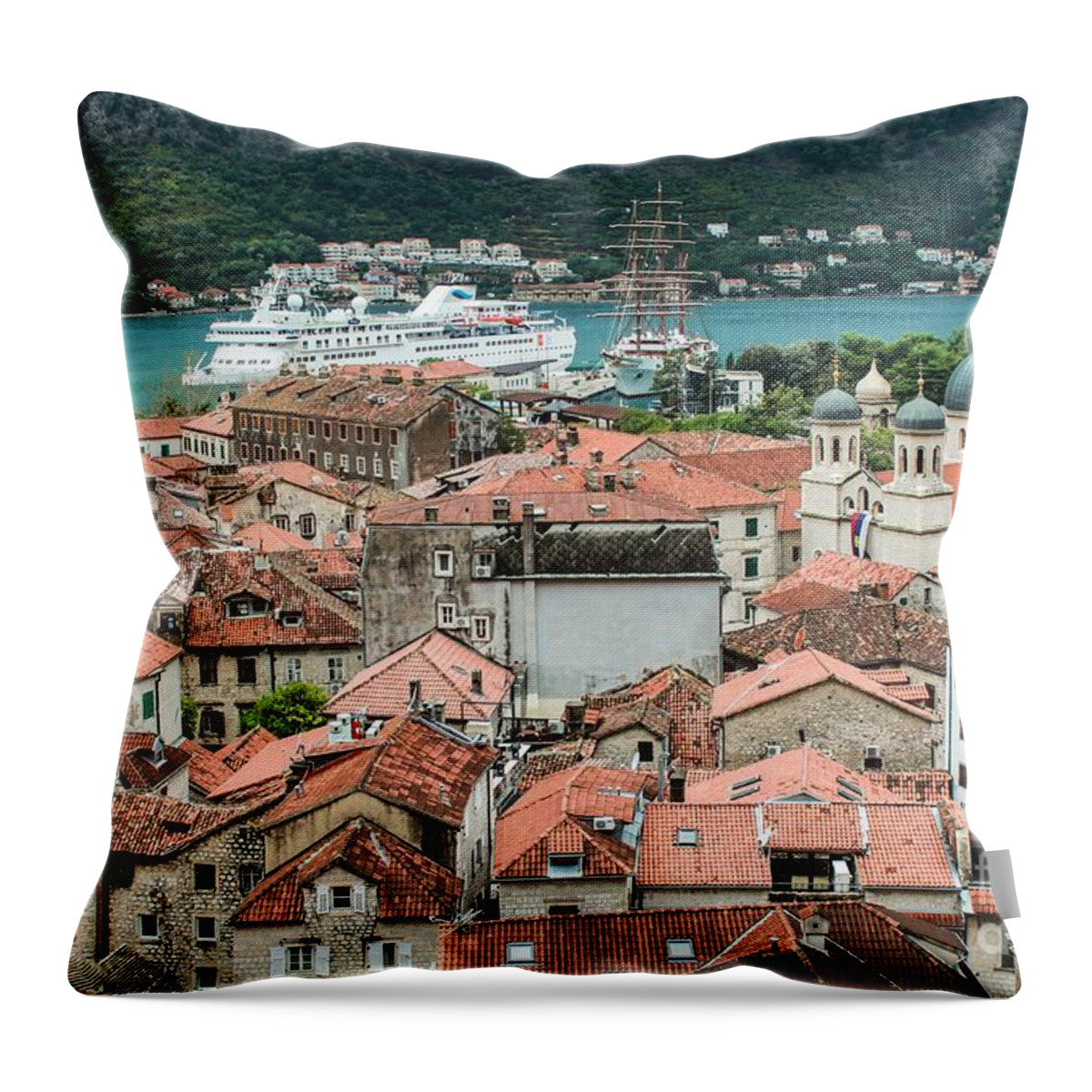 Kotor Throw Pillow featuring the photograph Rooftops of Kotor by Iryna Liveoak