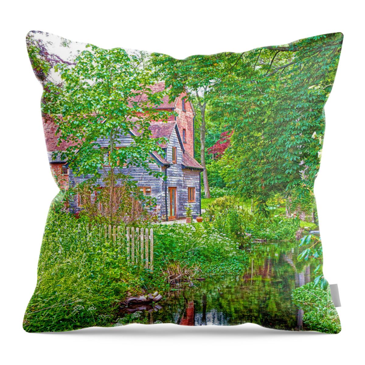Nature Reserve Throw Pillow featuring the digital art Rooksbury Mill by Andrew Middleton
