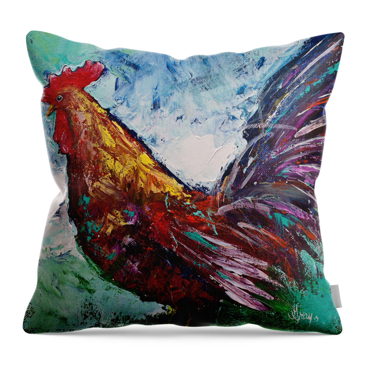 Rooster Painting Throw Pillow featuring the painting Rooster Farm Animal Painting by Gray Artus