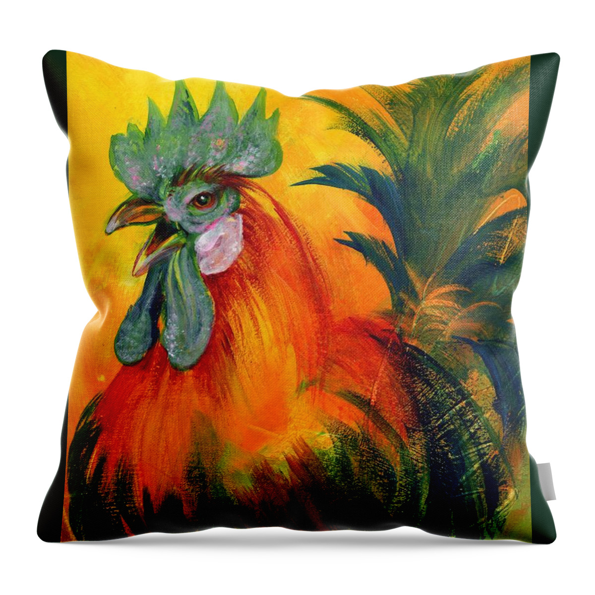 Rooster Throw Pillow featuring the painting Rooster of Another Color by Summer Celeste
