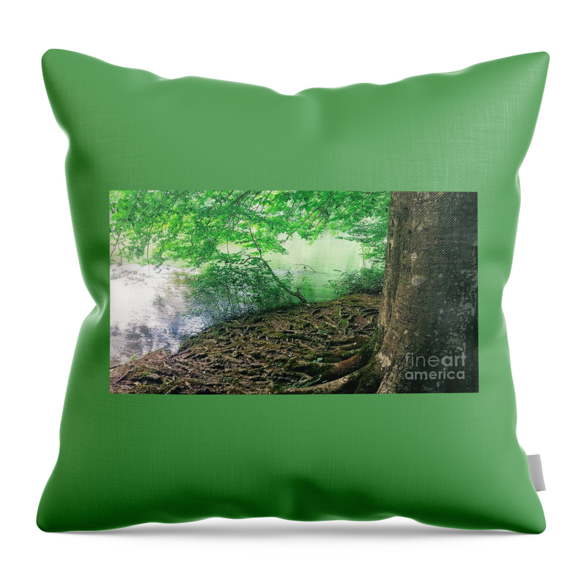 Tree Throw Pillow featuring the photograph Roots On The River by Rachel Hannah