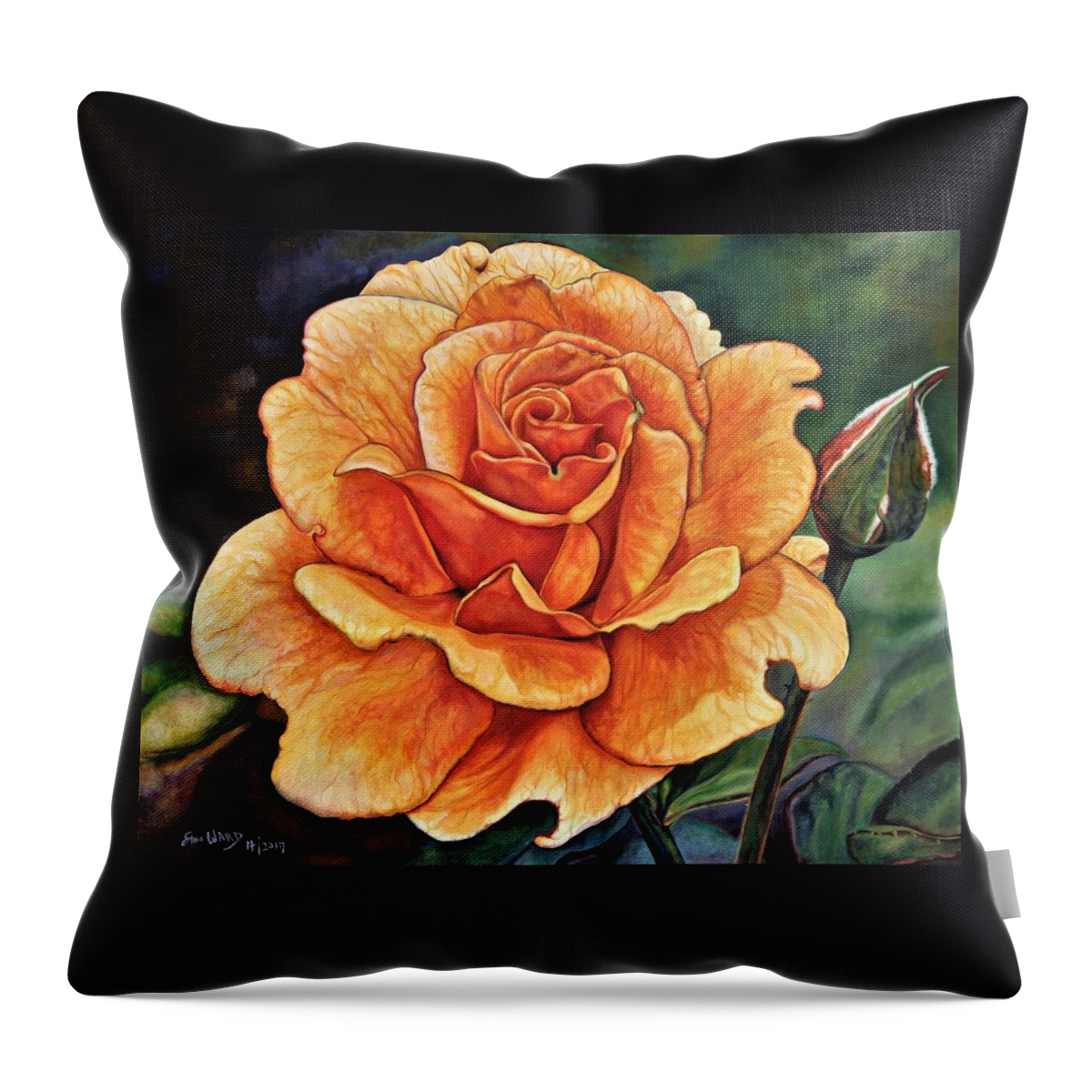 Floral Throw Pillow featuring the painting Rose 4_2017 by Steven Ward