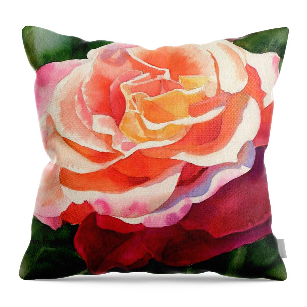 Roses Throw Pillow featuring the painting Rose Fringed with Red Petals by Sharon Freeman