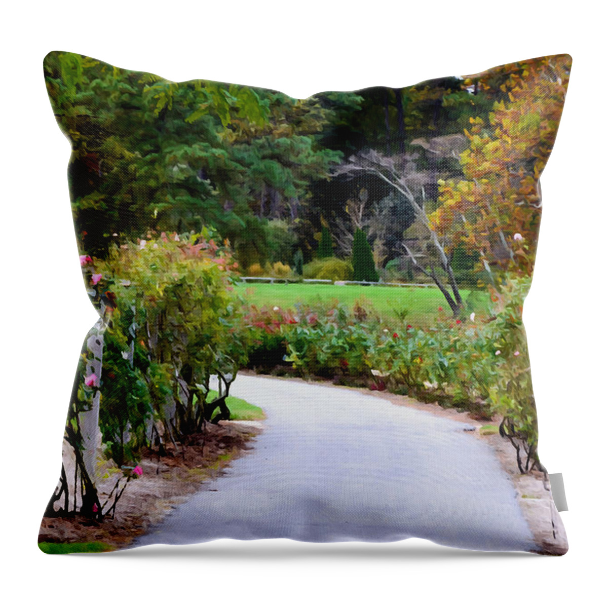 Norfolk Botanical Garden Throw Pillow featuring the painting Rose Garden 5 by Jeelan Clark