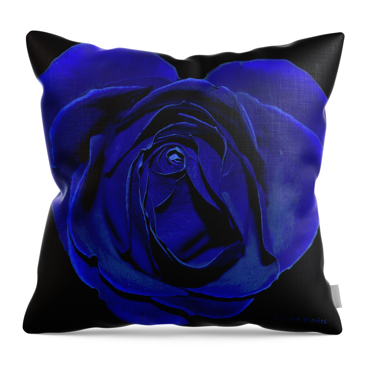 Rose Throw Pillow featuring the photograph Rose Heart in Blue Velvet by DigiArt Diaries by Vicky B Fuller