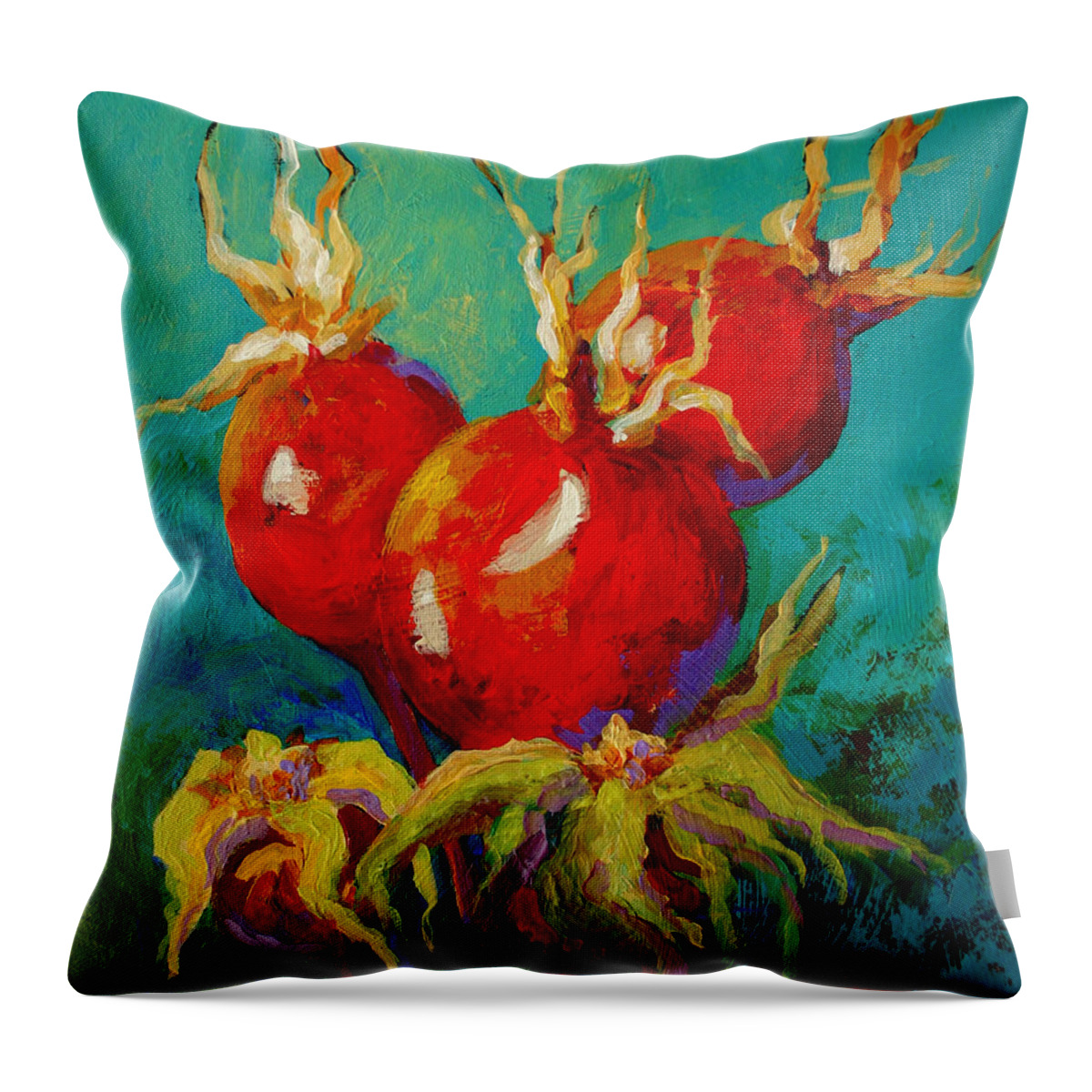 Floral Throw Pillow featuring the painting Rose Hips by Marion Rose