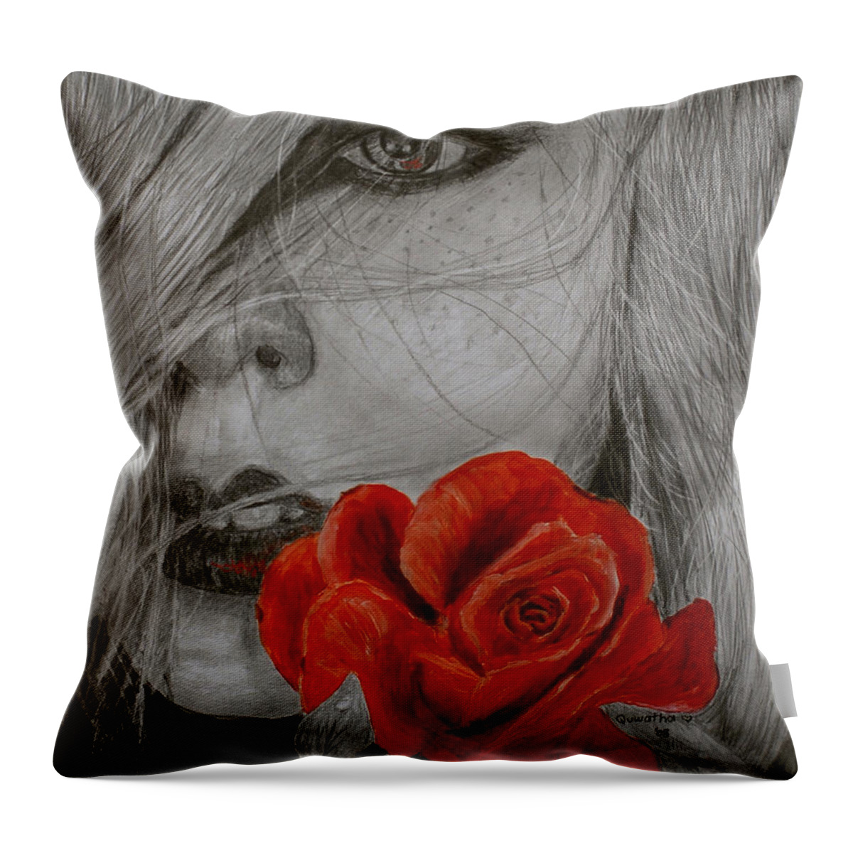 Woman Throw Pillow featuring the painting Rose Kisses by Quwatha Valentine