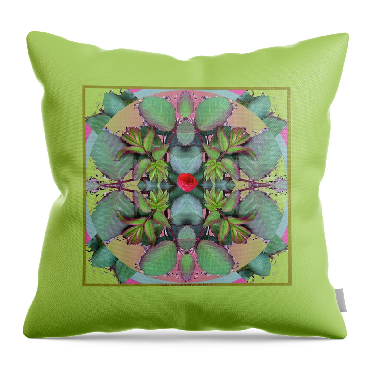 Rose Leaf Mandala Throw Pillow featuring the photograph Rose Leaf Mandala by Feather Redfox