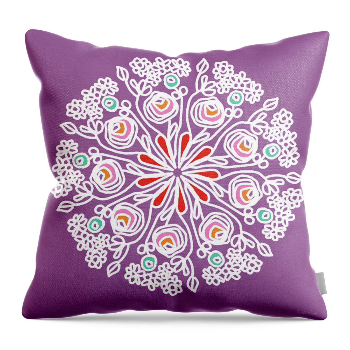 Rose Throw Pillow featuring the mixed media Rose Mandala 1- Art by Linda Woods by Linda Woods