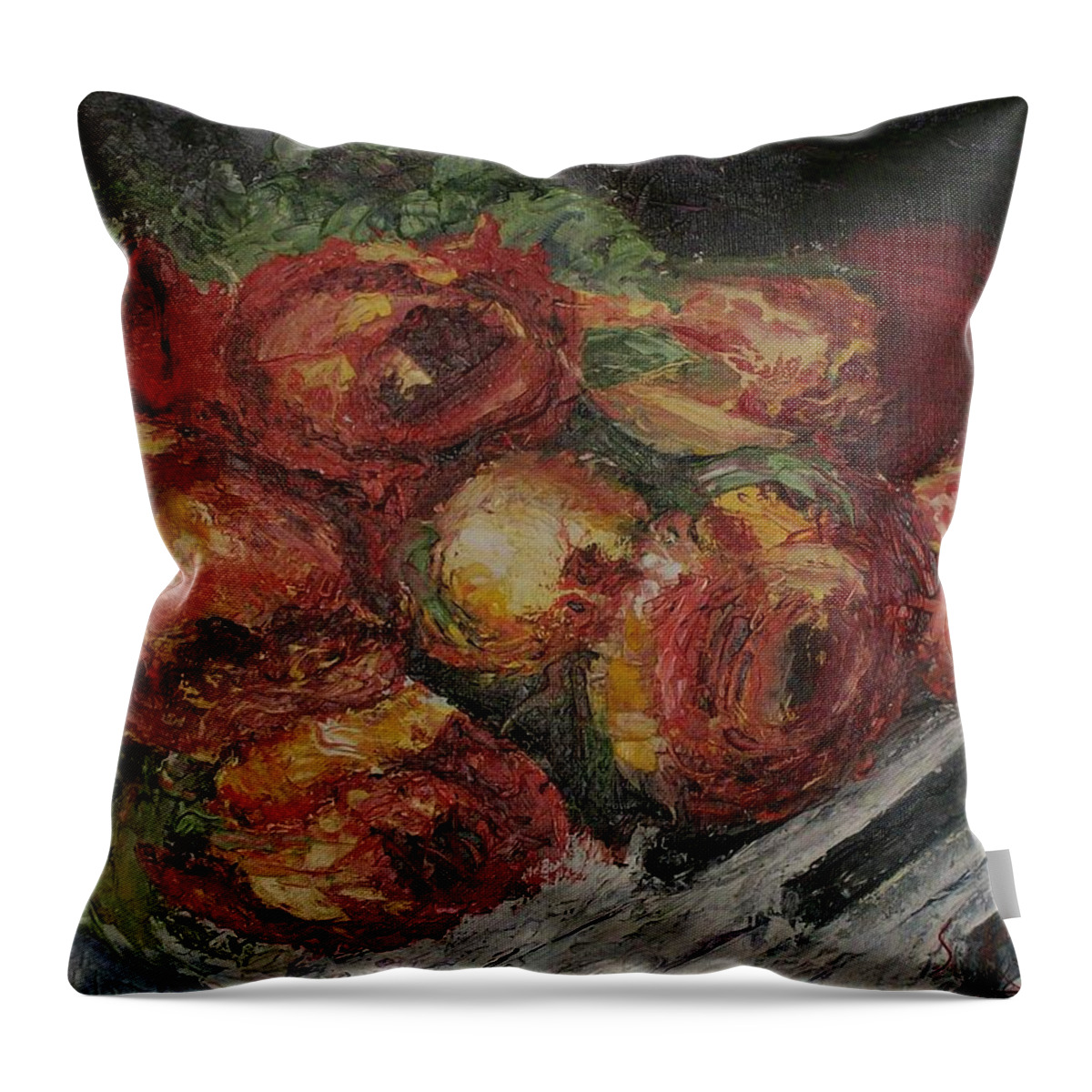 Still Life Throw Pillow featuring the painting Rose melody by Stephen King