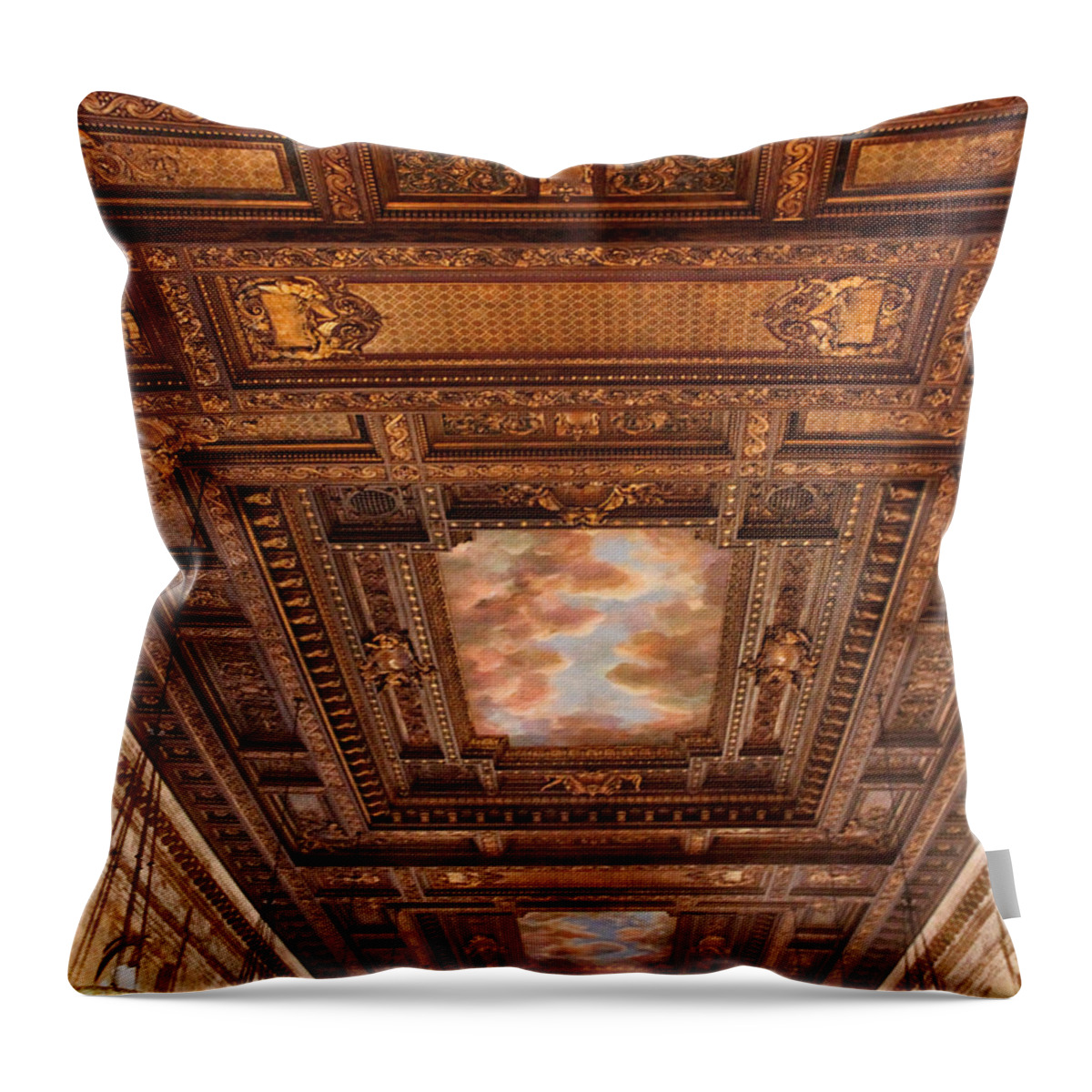 New York Public Library Throw Pillow featuring the photograph Rose Room Ceiling by Jessica Jenney