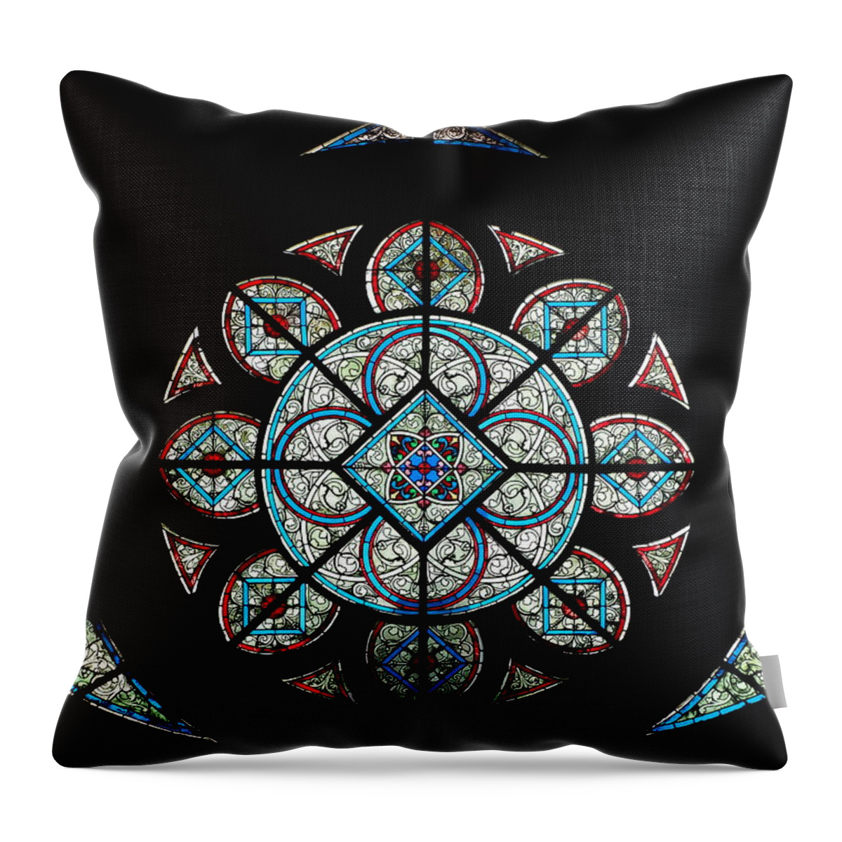 Stained Glass Window Throw Pillow featuring the glass art Rose window of Amiens Cathedral by Photographed by Alf van Beem