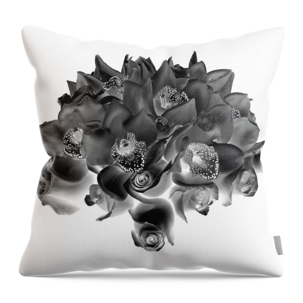 Flowers Throw Pillow featuring the photograph Roses and Orhids I Black and White by Lily Malor